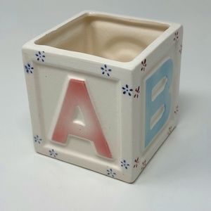 Small Cube Baby Block Planter A B C D Ivory Pink Blue RELPO 475C Crazing 1960's